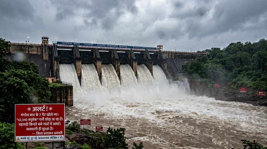 धमतरी: गंगरेल बांध के 7 गेट खोले गए, महानदी में छोड़ा जा रहा 42,540 क्यूसेक पानी; तटीय गांवों में अलर्ट जारी